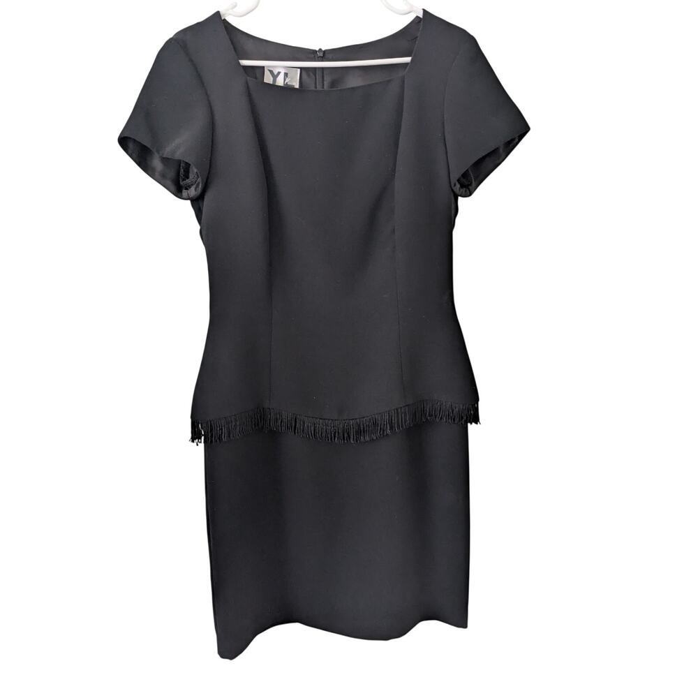 YL Sz 6 Little Black Peplum Fringe Dress